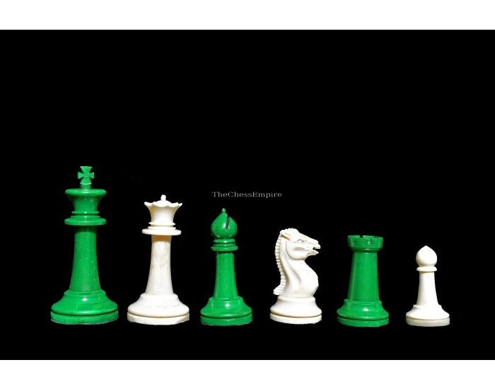 Jaques Morphy Style cook knight Bone Chess Pieces <br> Natural Bone & Green Stained Bone <br> 4" King