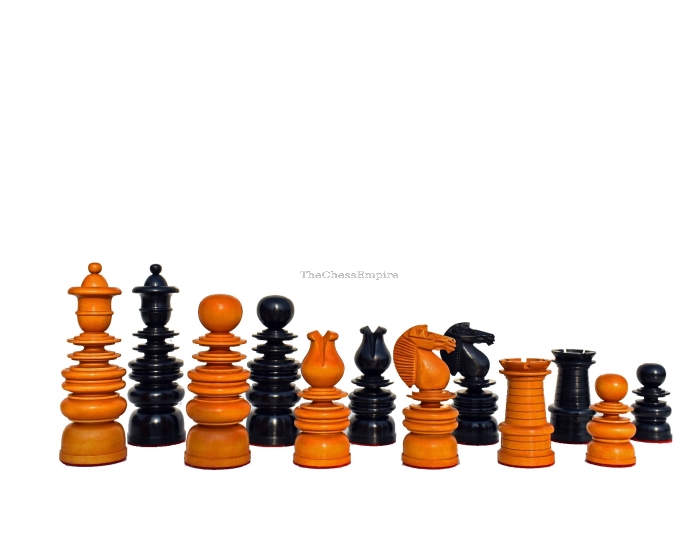 Calvert Series Chess Pieces <br> Antiqued Boxwood & Ebony <br> 4.4" king