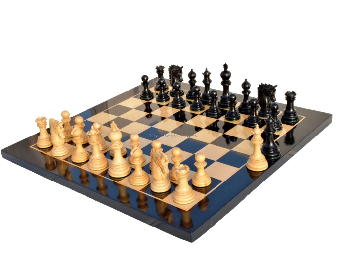 Victoria Castle Series Chess Set <br> Boxwood & Ebony <br> 4.4" King with 2.25" Square tournament series Chess Board