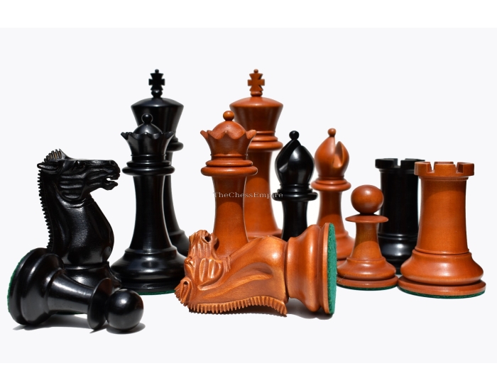 1849 Series Cook Type Chess Pieces <br> Antiqued Boxwood & Ebony <br> 4.4" King