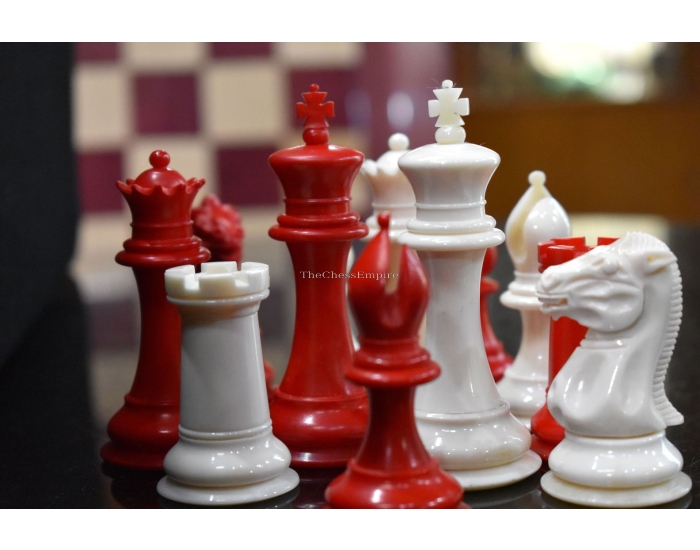 1849 series Jaques Bone Chess Pieces <br> Natural Bone & Red Stained Bone <br> 3.5" King