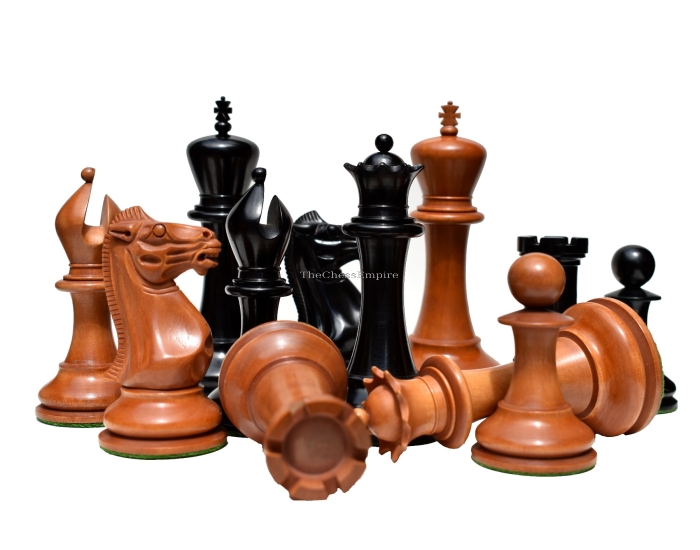 Jaques Staunton 1849 Series Chess Pieces <br> Antiqued Boxwood & Ebony <br> 4.4" King