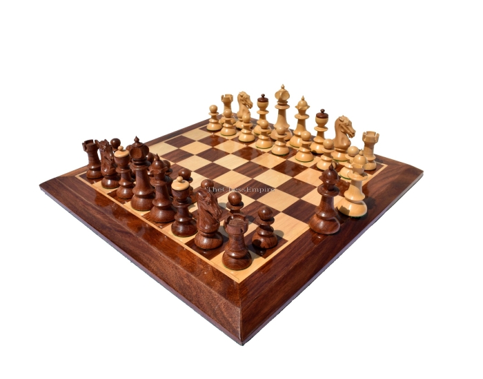 Austrian Coffee House Chess Set <br> Boxwood & Acacia <br> 4" King with 2" Square Chess Board