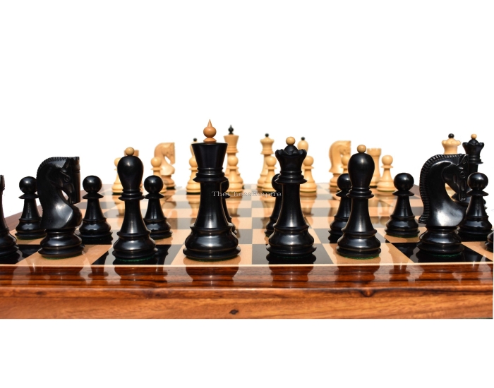 Zagreb 59 Series Chess Set <br> Boxwood & Ebonized <br> 3.9" King with 2" Square Chess Board 
