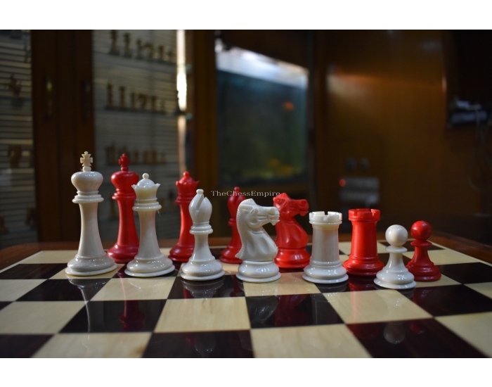 The Bone Staunton Chess Pieces <br> Natural Bone & Red Stained Bone <br> 3.5" King