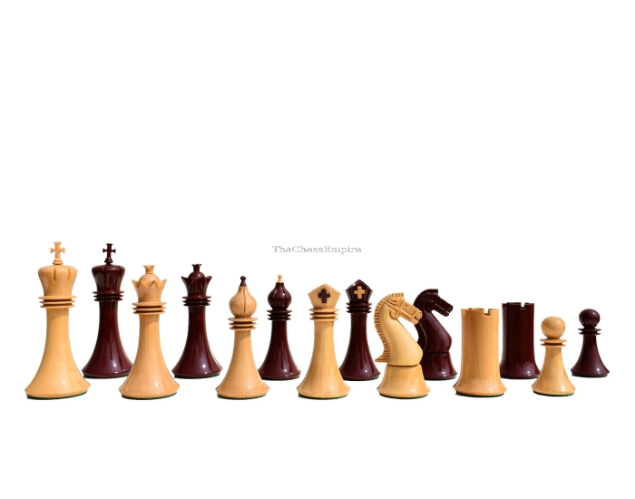 The Capablanca Chess  Series-- Chess Pieces <br> Boxwood Lacquered & Burgundy Lacquered <br> 4.25" King