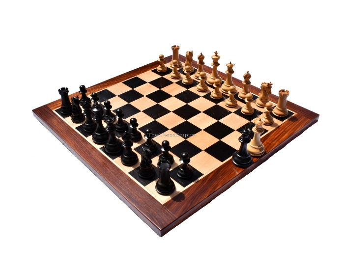 The Cambridge Series chess set <br> Boxwood & Ebony <br> 4.25" King with 2.25" square chess board
