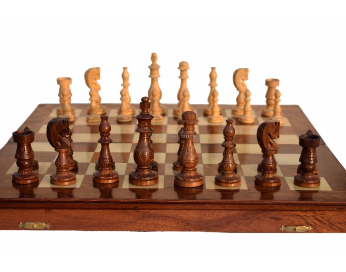 Gumat Series complete Chess set <br> Boxwood & Sheesham <br> 3.5" King with 16" Folding chess board