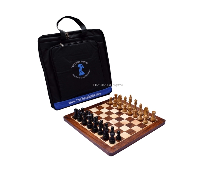 The Champion Series Chess Set <br> Boxwood & Ebonized <br> 3.75" King with 1.75" square chess board and Storage Case