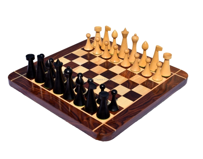 Hermann Ohme Chess Set <br> Boxwood & Ebonized <br> 3.75" King with 1.75" Square Chess Board