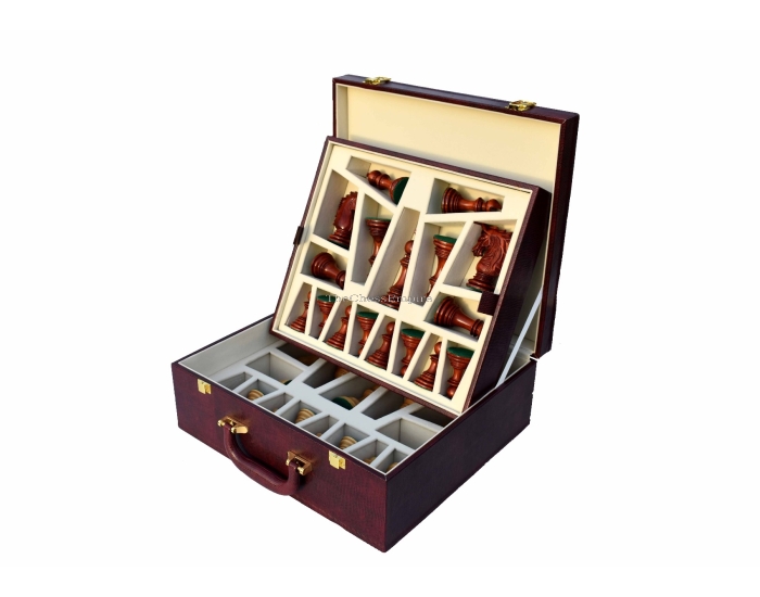 The Executive Series Burgundy Leatherette chess pieces Storage Box for 4.25" to 4.75" King chess set