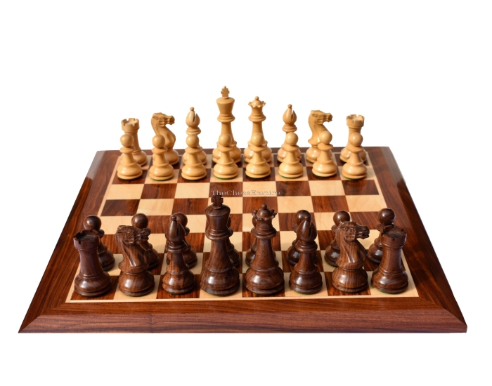 Classic Series chess set <br> Boxwood & sheesham <br> 5" King with 2.25" Square Beveled chess board
