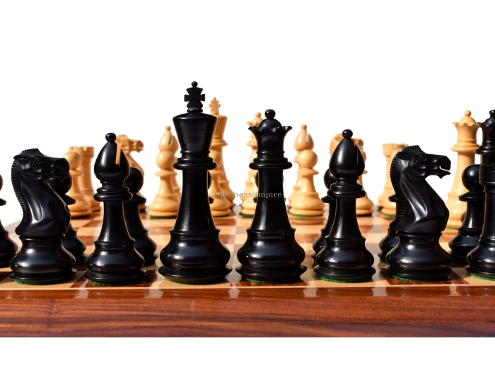 Classic Series chess set <br> Boxwood & Ebonized <br> 5" King with 2.25" Square Beveled series chess board
