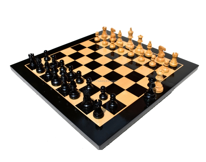 AIW-350 Series Chess Set <br> Boxwood Lacquered & Black Lacquered <br> 3.75" King with 2" Square Tournament Chess Board