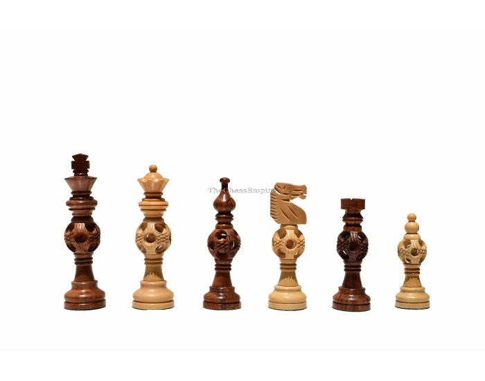 The Concentric Ball Series chess pieces <br> Boxwood & Sheesham <br> 5" King  
