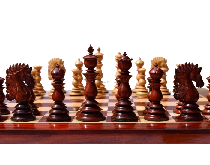 Designer Kings Castle Series Chess set <br> Boxwood & Padauk <br> 4.4" King with 2" Square Chess Board