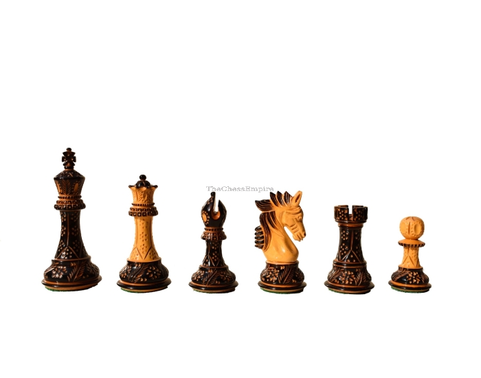 Designer Staunton high glossy finish chess pieces <br> Burnt Boxwood <br> 4" King