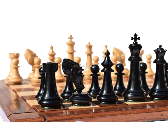 The Columbus Series Chess set <br> Boxwood & Ebony 4" King <br> 2" Square chess Board