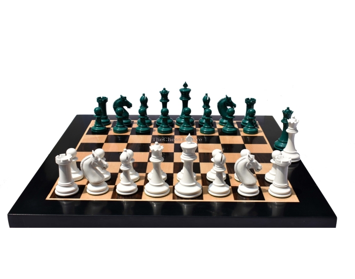 Queens Gambit Series II chess set <br> White & Green Lacquer Boxwood <br> 4" King
