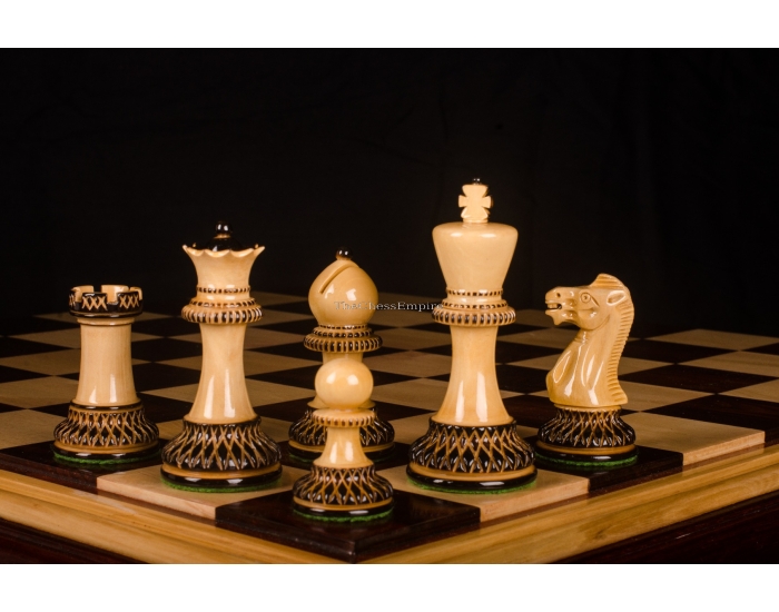 The Parker Burnt Series Chess Set<br> Boxwood Burnt Pieces <br>3.75" King with 1.75" Square Folding Chess Board