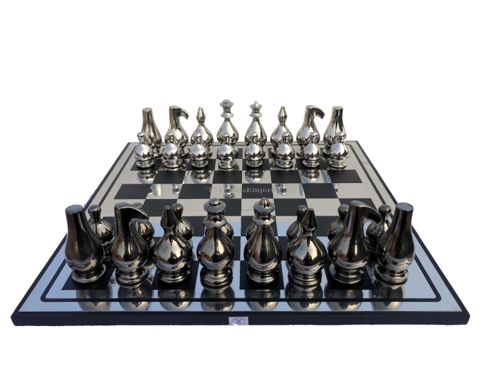 Eglon Series Chess Set <br> Alluminum & Black Coated Aluminum <br> 3.5" king with 16" Chess board