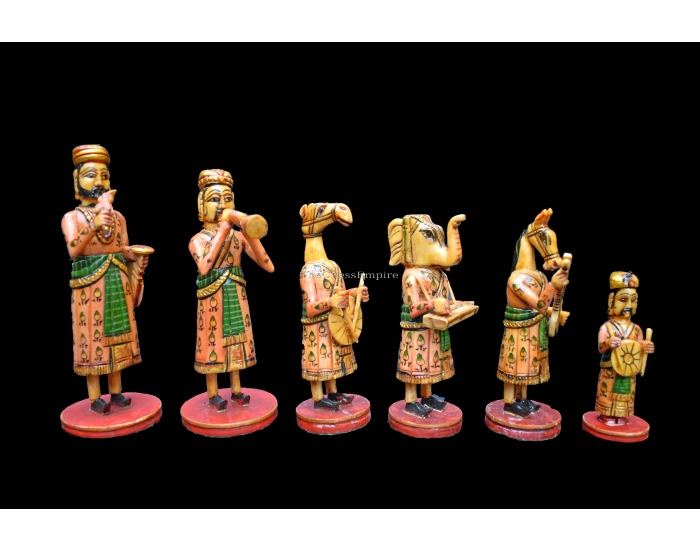 Rajasthan Art Musician Series Chess pieces <br> Red & Green Hand Painted <br> 5.75" King 
