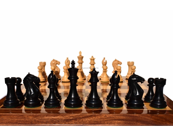 The Fierce Knight Series complete chess set <br> Boxwood & Ebonized <br> 4" King with 2" square chess board