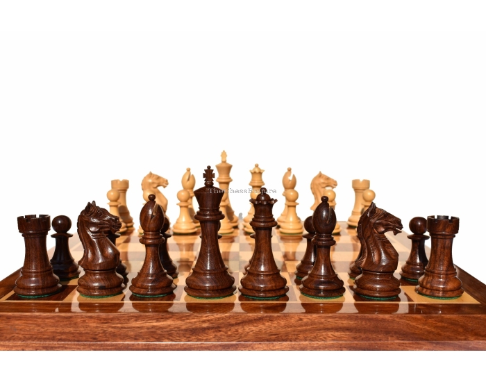 The Fierce Knight Complete chess set <br> Boxwood & Sheesham <br> 4" King with 2" Square chess board
