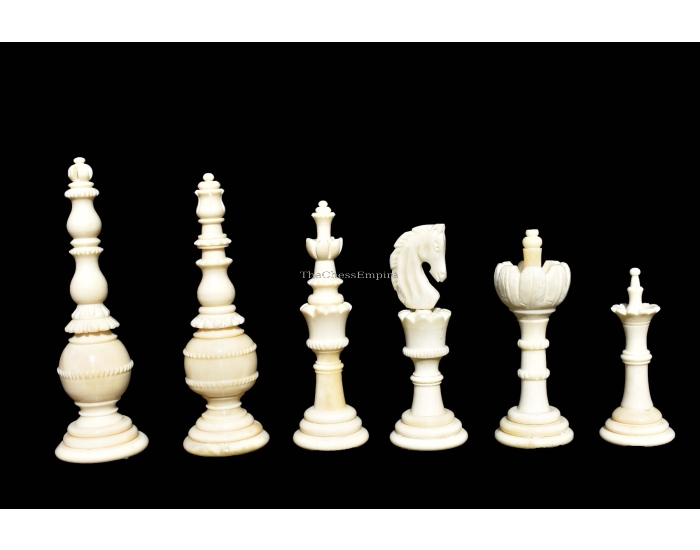 The Flower Series Bone Chess Pieces <br> Natural Bone & Black Stained <br> 4.25" King
