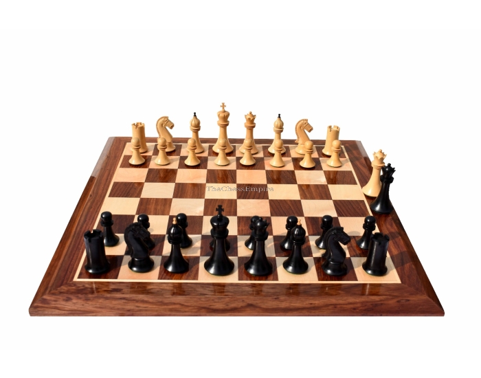 Forever Chessmen Series complete chess set <br> Boxwood & Ebonized <br> 3.5" King with 2" Square chess board