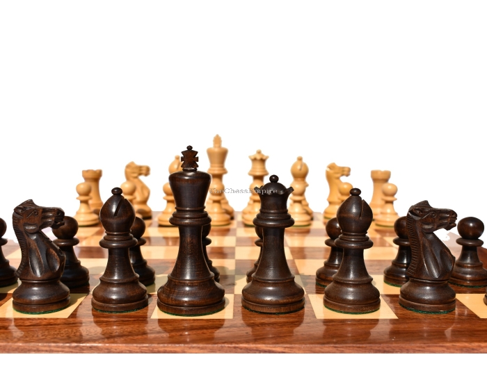 Grandmaster Series chess set <br> Boxwood & Walnut Gilded Boxwood <br> 3.75" King with 18" Chess Board