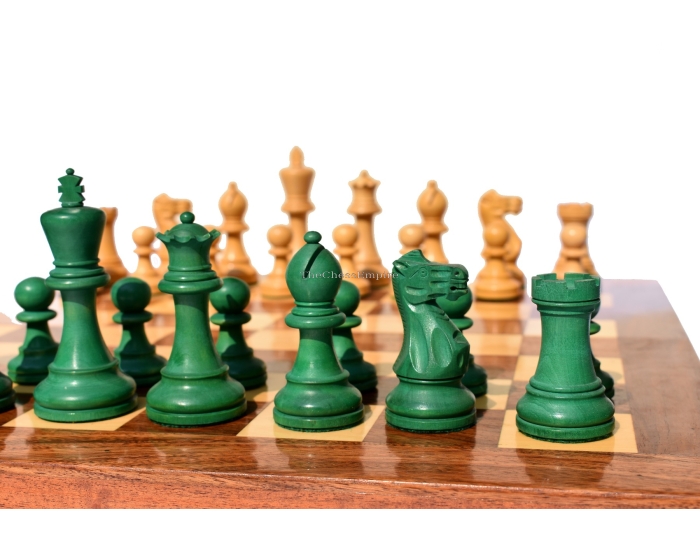 Grandmaster Series Chess set <br> Boxwood & Green Gilded Boxwood <br> 3.75" King with 18" Chess Board