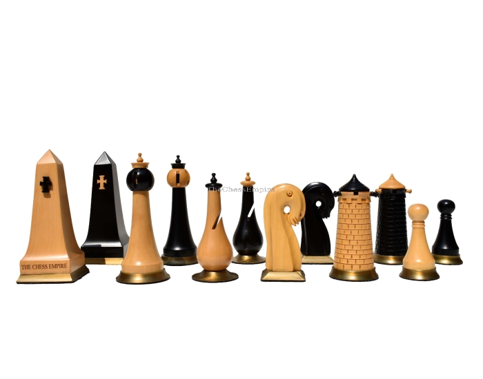 Limited Edition--The Hallgrimur Reykjavik Series chess pieces <br> Boxwood & Ebony <br> 4.5" king 
