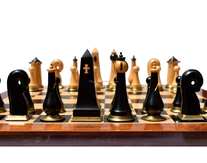 Limited Edition--The Hallgrimur Reykjavik Series chess set <br> Boxwood & Ebony <br> 4.5" king with <br> 2.5" Square chess Board
