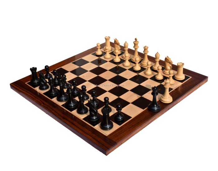 New Hasting Series chess set <br> Boxwood & Ebony <br> 4.25" King with 2.25" Square chess board