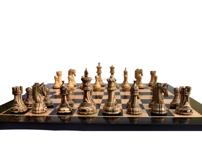 The Hector Series 4" Chess set <br> Boxwood & Compress Woods <br> 4" King with 2" square Chess Board