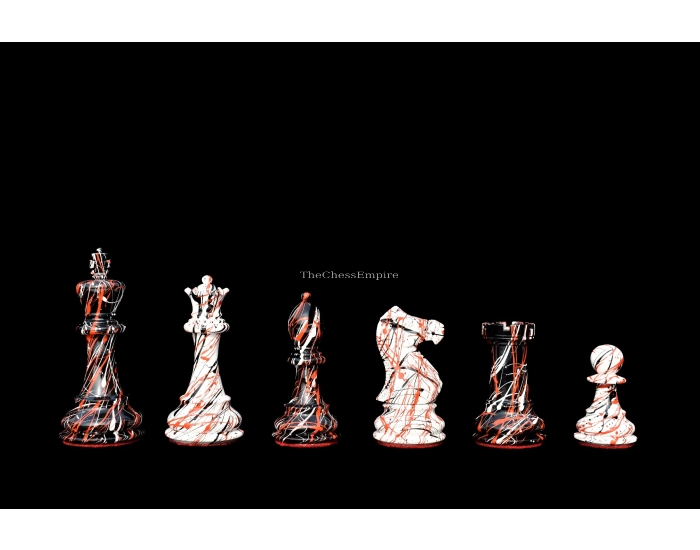The Zebra Series Chess Pieces <br> Ivory White & Black Lacquered <br> 4" King