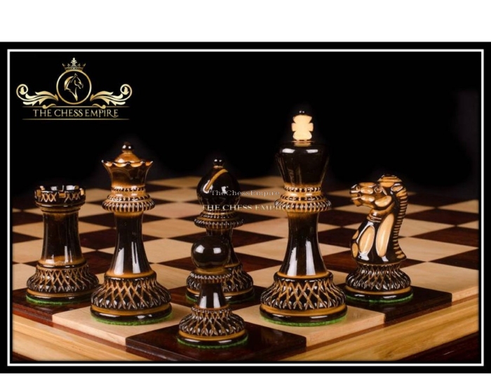 The Parker Burnt Series Chess Pieces <br> Boxwood Burnt Lacquered <br> 3.75" King