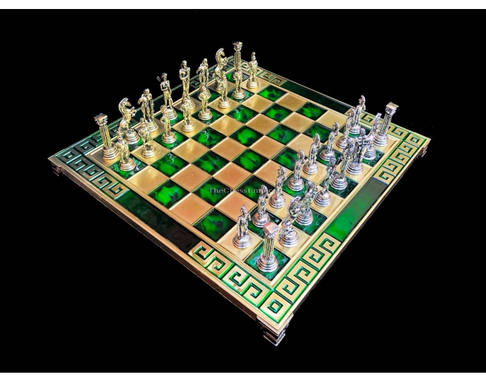 Greek Warrior Complete chess set 32 cm x 32 cm Green Alloy Zinc Metal chess set