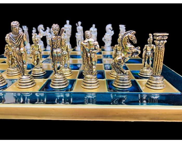Greek Warrior Complete chess set 32 cm x 32 cm Torquoise Alloy Zinc Metal chess set