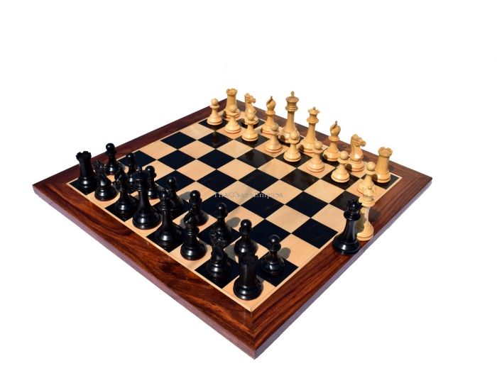 Exclusive 1849 Series Chess Set <br> Boxwood & Ebony <br> 4.4" King with 2.25" Square Chess Board