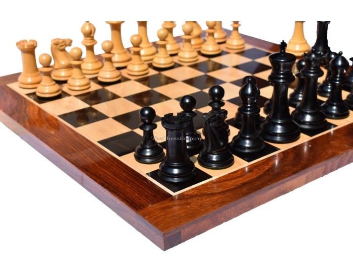 Jaques Morphy Staunton Chess set reproduction <br> Boxwood & Ebony <br> 4.4" King with 2.25" square chess board