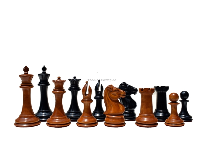 Jaques Morphy Style 1849 Cook Type Knight Chess Pieces <br> Antiqued Boxwood & Ebony <br> 4" KIng