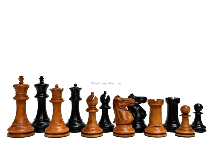 Zukertort 1875-1880 Jaques Series Chess pieces <br> Antiqued Boxwood & Ebony <br> 4" King