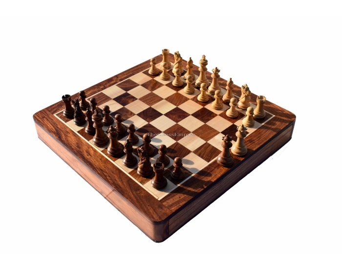 The Kings Bridle Series chess set <br> Boxwood & Sheesham <br> 3" King with 16" chess board