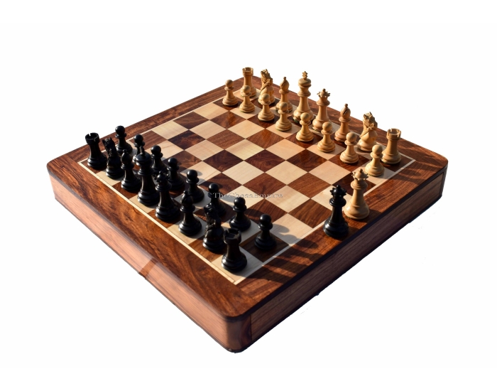 The Kings Bridle Series chess set <br> Boxwood & Ebonized <br> 3" King with 16" chess board