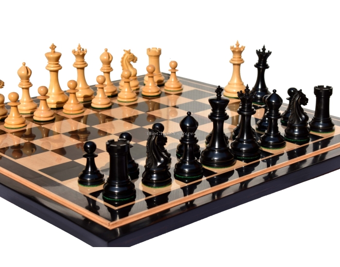 King's Crown Series Chess set <br> Boxwood & Ebony <br> 4.25" King with 2.25" Royal Castle chess board
