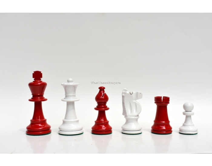 1890 Lardy Staunton Chess Pieces <br>Ivory White & Red Lacquered <br> 3.5" King