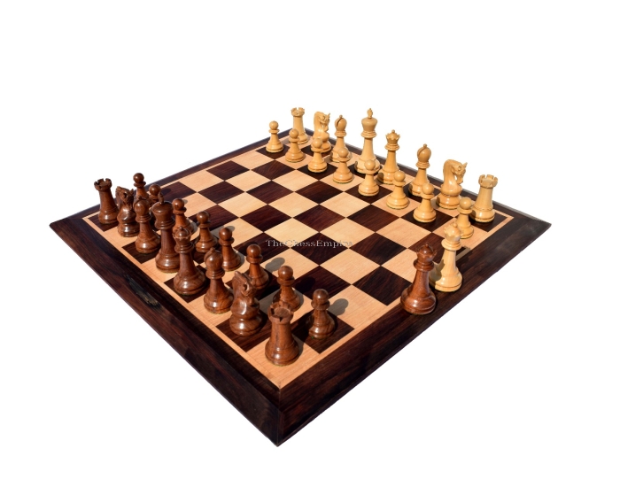 The Leningrad Series Chess Set <br> Boxwood & Acacia <br> 4" King with 2" Square Chess Board