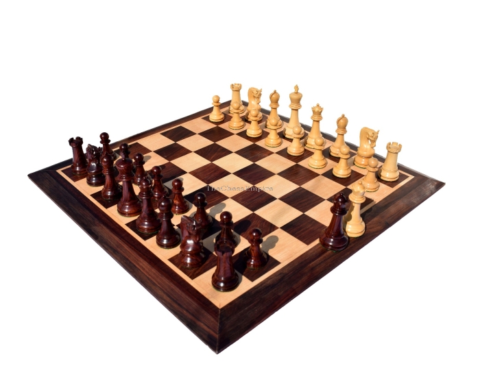 The Leningrad Series Chess Set <br> Boxwood & Ebonized <br> 4" king with 2" Square Chess Board